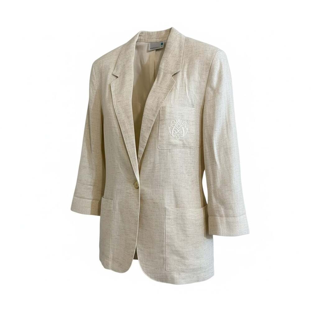 Vintage Danielle B. Cream Oversized Button Front Blazer Jacket Size Small